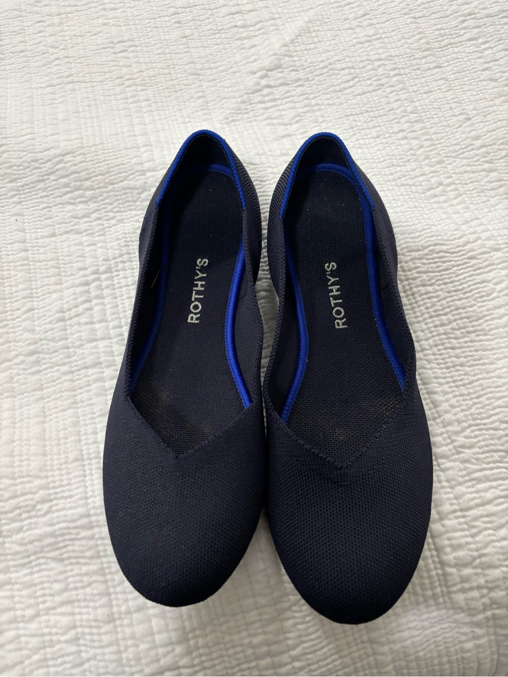 Rothy's Navy Knit Slip-On Flats with Blue Trim